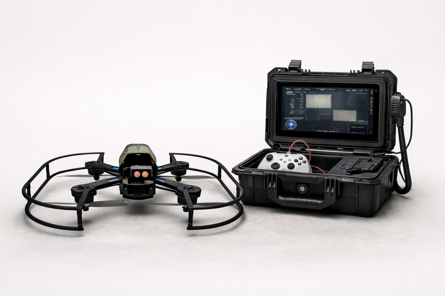 Halo airframe alongside its ruggedized ground station kit